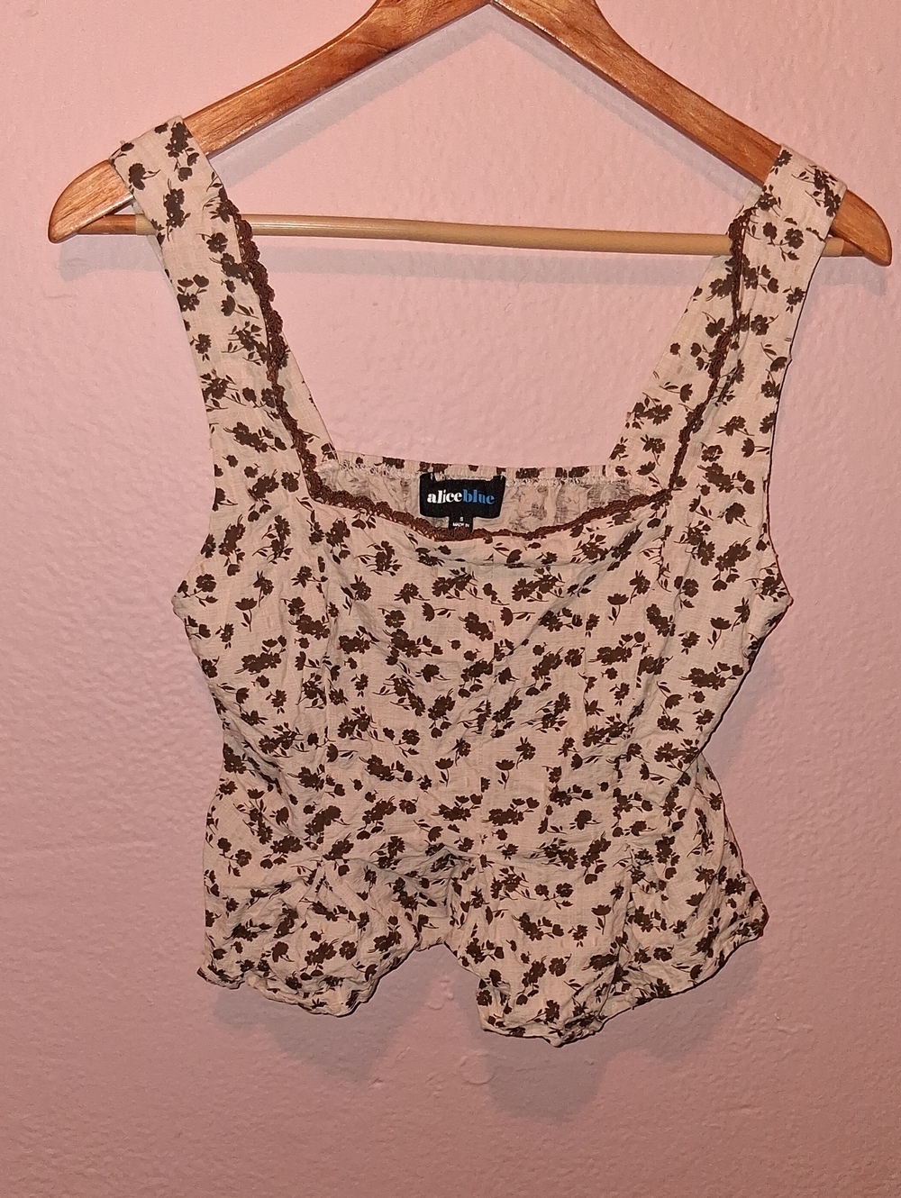 Alice Blue Cream Camisole with Brown Floral Print and Peplum Hem